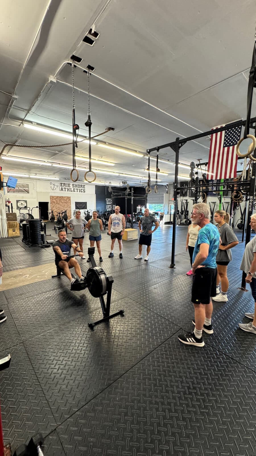 An Erie Shore Athletics group class training together on the gym floor